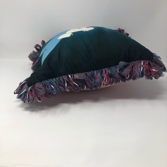 Disney Shopping Tinker Bell Throw Pillow Green Pink Mad Face Ribbon Fringe - Picture 6 of 9